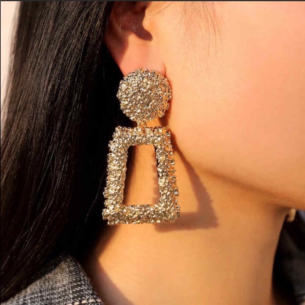 • Kam • Gold Etched Statement Earrings - Picture 2 of 5